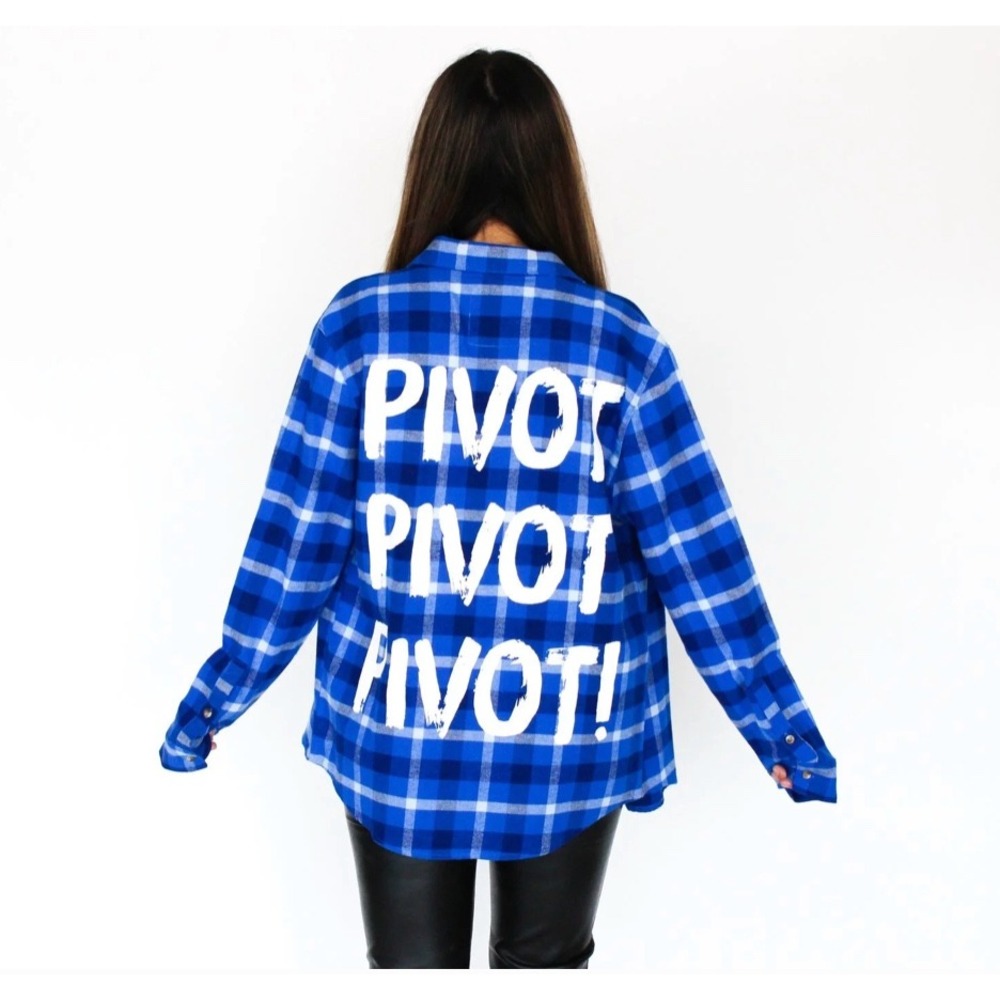 Cakeworthy Friends Ross Geller Pivot Blue Plaid Flannel Shirt Medium
